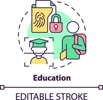Education concept icon. Biometric technology application abstract idea thin line illustration. Tracking attendance. Isolated outline drawing. Editable stroke vector