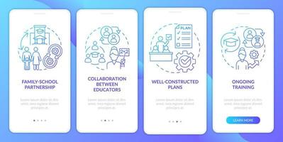 Success of inclusive classrooms blue gradient onboarding mobile app screen. Walkthrough 4 steps graphic instructions with linear concepts. UI, UX, GUI template vector