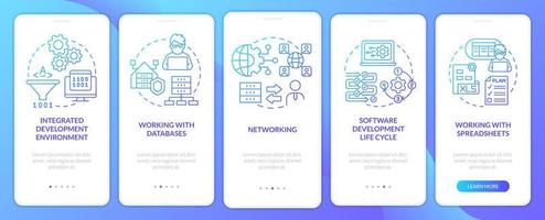 Program building skills blue gradient onboarding mobile app screen. Walkthrough 5 steps graphic instructions pages with linear concepts. UI, UX, GUI template vector