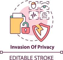 Invasion of privacy concept icon. Biometric authentication problem abstract idea thin line illustration. Unprotected data. Isolated outline drawing. Editable stroke vector