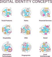 Digital identity concept icons set. Biometric technology idea thin line color illustrations. Personal information. Isolated symbols. Editable stroke vector