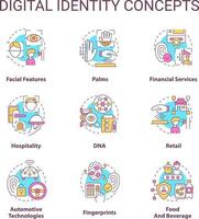 Digital identity concept icons set. Biometric technology idea thin line color illustrations. Personal information. Isolated symbols. Editable stroke vector