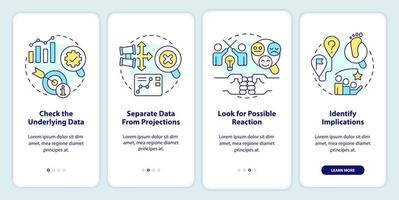 Trend evaluation onboarding mobile app screen. Management walkthrough 4 steps editable graphic instructions with linear concepts. UI, UX, GUI template vector