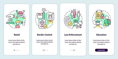 Biometric technology implementation onboarding mobile app screen. Data walkthrough 4 steps editable graphic instructions with linear concepts. UI, UX, GUI template vector