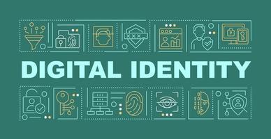 Digital identity word concepts green banner. Personal information. Infographics with editable icons on color background. Isolated typography. Vector illustration with text