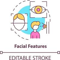 Facial features concept icon. Biometric identification technology abstract idea thin line illustration. Face recognition. Isolated outline drawing. Editable stroke vector