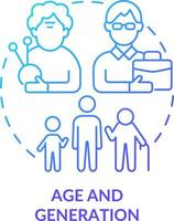 Age and generation blue gradient concept icon. Diversity type abstract idea thin line illustration. Older and younger workers. Fight discrimination. Isolated outline drawing vector