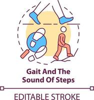 Gait and sound of steps concept icon. Behavioural measurement abstract idea thin line illustration. Footsteps analysis. Isolated outline drawing. Editable stroke vector