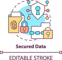 Secured data concept icon. Biometric authentication advantage abstract idea thin line illustration. Sensitive information. Isolated outline drawing. Editable stroke vector