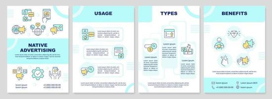 Native advertising cyan brochure template. Aesthetic ads. Leaflet design with linear icons. Editable 4 vector layouts for presentation, annual reports