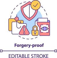 Forgery-proof concept icon. Biometric data advantage abstract idea thin line illustration. Data hiding technologies. Isolated outline drawing. Editable stroke vector