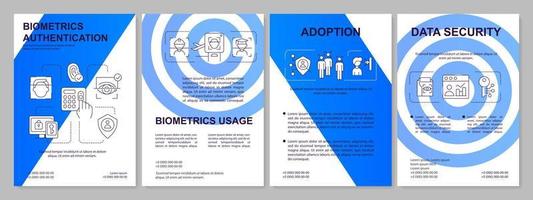 Biometrics and identity blue brochure template. Digital technology. Leaflet design with linear icons. Editable 4 vector layouts for presentation, annual reports