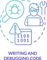 Writing and debugging code blue gradient concept icon. Detect and resolve errors. Programming skill abstract idea thin line illustration. Isolated outline drawing vector