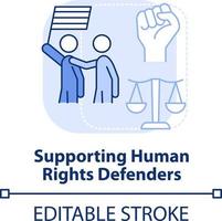 Supporting human rights defenders light blue concept icon. State support abstract idea thin line illustration. Isolated outline drawing. Editable stroke vector