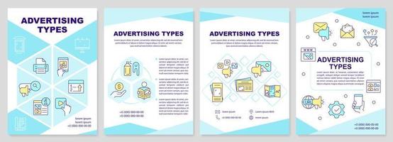 Advertising types cyan brochure template. Ecommerce tactics. Leaflet design with linear icons. Editable 4 vector layouts for presentation, annual reports