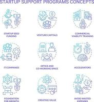 Startup support programs blue gradient concept icons set. Funding small business idea thin line color illustrations. IT companies. Isolated symbols vector