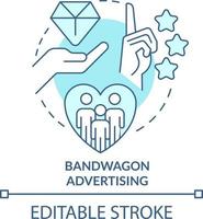 Bandwagon advertising turquoise concept icon. Marketing strategy abstract idea thin line illustration. Propaganda method. Isolated outline drawing. Editable stroke vector