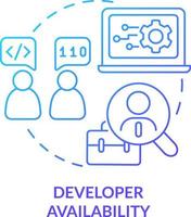 Developer availability blue gradient concept icon. Technical specialist. Programing language choice standard abstract idea thin line illustration. Isolated outline drawing vector