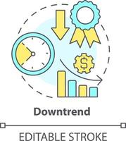 Downtrend concept icon. Value falling. Price change analytics. Type of business trend abstract idea thin line illustration. Isolated outline drawing. Editable stroke vector