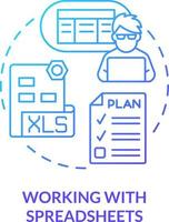 Working with spreadsheets blue gradient concept icon. Data arrangement. Programming skills abstract idea thin line illustration. Isolated outline drawing vector