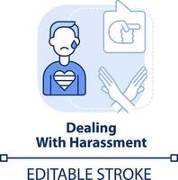 Dealing with harassment light blue concept icon. Abusive behavior. LGBT issue abstract idea thin line illustration. Isolated outline drawing. Editable stroke vector