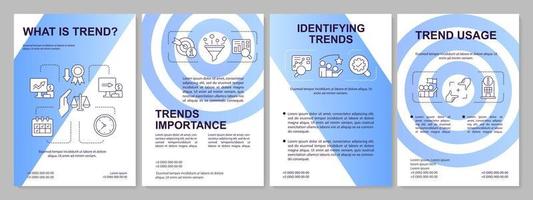 Trend management blue brochure template. Trading success. Leaflet design with linear icons. Editable 4 vector layouts for presentation, annual reports