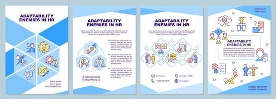 Adaptability enemies in HR blue brochure template. Problems. Leaflet design with linear icons. Editable 4 vector layouts for presentation, annual reports