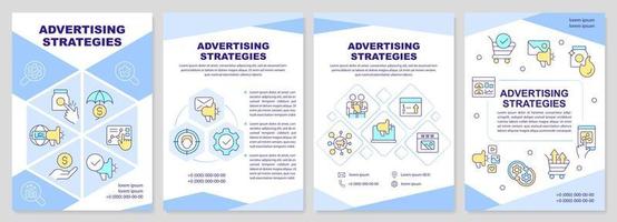 Advertising strategies blue brochure template. Marketing plans. Leaflet design with linear icons. Editable 4 vector layouts for presentation, annual reports