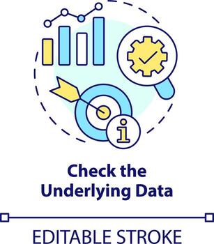 cheque subyacente datos concepto icono. evitar incorrecto trato. tendencia evaluación resumen idea Delgado línea ilustración. aislado contorno dibujo. editable carrera vector