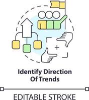 Identify direction of trends concept icon. Development way. Control trading trends abstract idea thin line illustration. Isolated outline drawing. Editable stroke vector