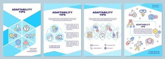 Adaptability tips blue brochure template. Flexibility skills. Leaflet design with linear icons. Editable 4 vector layouts for presentation, annual reports