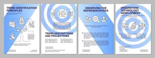 Trend identification blue brochure template. Market research. Leaflet design with linear icons. Editable 4 vector layouts for presentation, annual reports