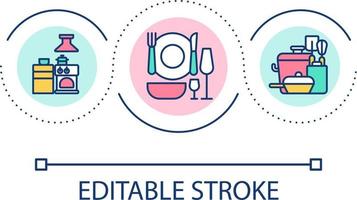Choosing restaurant supplies and appliances loop concept icon. Purchasing essential equipment abstract idea thin line illustration. Isolated outline drawing. Editable stroke vector