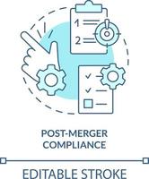 Post merger compliance turquoise concept icon. Parties obligations. Stage of merger abstract idea thin line illustration. Isolated outline drawing. Editable stroke vector