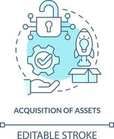 Acquisition of assets turquoise concept icon. Access to new technologies abstract idea thin line illustration. Isolated outline drawing. Editable stroke vector
