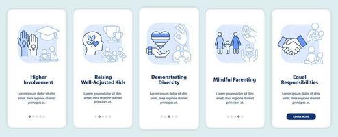 Same sex parenting benefits light blue onboarding mobile app screen. Walkthrough 5 steps editable graphic instructions with linear concepts. UI, UX, GUI template vector