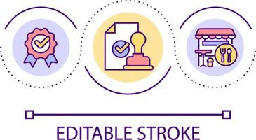 Restaurant business license loop concept icon. Get permission for food service establishment abstract idea thin line illustration. Isolated outline drawing. Editable stroke vector