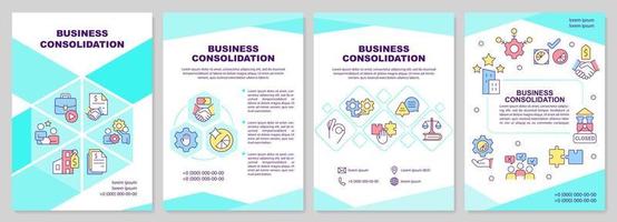 Business consolidation mint brochure template. Marketing. Leaflet design with linear icons. Editable 4 vector layouts for presentation, annual reports