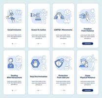 LGBT issues and support light blue onboarding mobile app screen set. Walkthrough 4 steps editable graphic instructions with linear concepts. UI, UX, GUI template vector