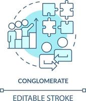 Conglomerate business merger turquoise concept icon. Different areas integration. Abstract idea thin line illustration. Isolated outline drawing. Editable stroke vector