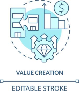 Value creation turquoise concept icon. Cost and revenue synergy. Motive for merger abstract idea thin line illustration. Isolated outline drawing. Editable stroke vector