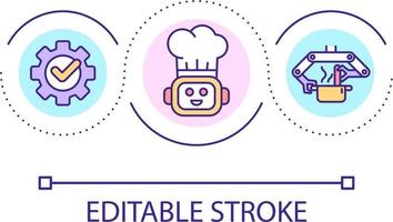 Cooking robot loop concept icon. Smart kitchen appliance. Robotic cooking machine abstract idea thin line illustration. Robot chef. Isolated outline drawing. Editable stroke vector