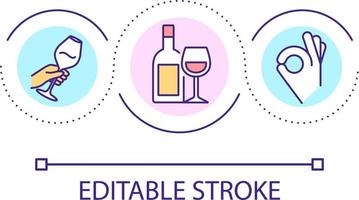 Wine tasting loop concept icon. Sommelier experience abstract idea thin line illustration. Wine bar. Alcoholic beverages drinking. Isolated outline drawing. Editable stroke vector