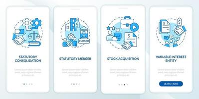 Business consolidation strategies blue onboarding mobile app screen. Walkthrough 4 steps editable graphic instructions with linear concepts. UI, UX, GUI template vector