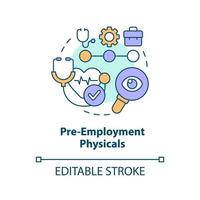 Pre-employment physicals concept icon. Medical check-up. Avoid workplace injuries tip abstract idea thin line illustration. Isolated outline drawing. Editable stroke vector