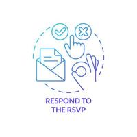 Respond to RSVP blue gradient concept icon. Answering on invitation. Common business event etiquette rule abstract idea thin line illustration. Isolated outline drawing vector