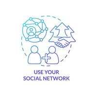 Use your social network blue gradient concept icon. Increasing business meeting attendance abstract idea thin line illustration. Isolated outline drawing vector