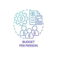 Budget per person blue gradient concept icon. Calculating common expenses. Planning small event abstract idea thin line illustration. Isolated outline drawing vector