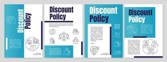 Policy of discount blue brochure template. Sale strategy. Leaflet design with linear icons. Editable 4 vector layouts for presentation, annual reports