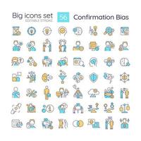 Confirmation bias RGB color big icons set. Forming opinion. Decision making. Isolated vector illustrations. Simple filled line drawings collection. Editable stroke